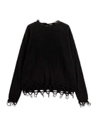 Pull col rond à bords effilochés – noir – Imperial Homme