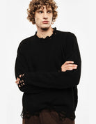 Pull col rond à bords effilochés – noir – Imperial Homme