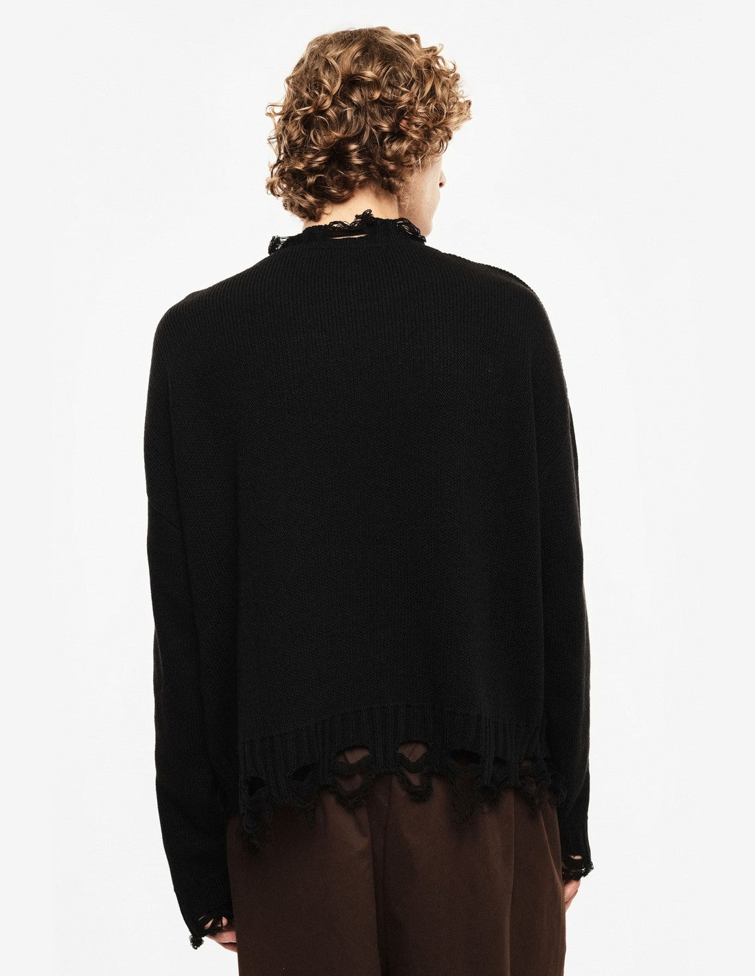 Pull col rond à bords effilochés – noir – Imperial Homme