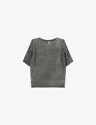 Pull manches courtes en maille ajourée métallisée à plat – Gris anthracite – Imperial Femme