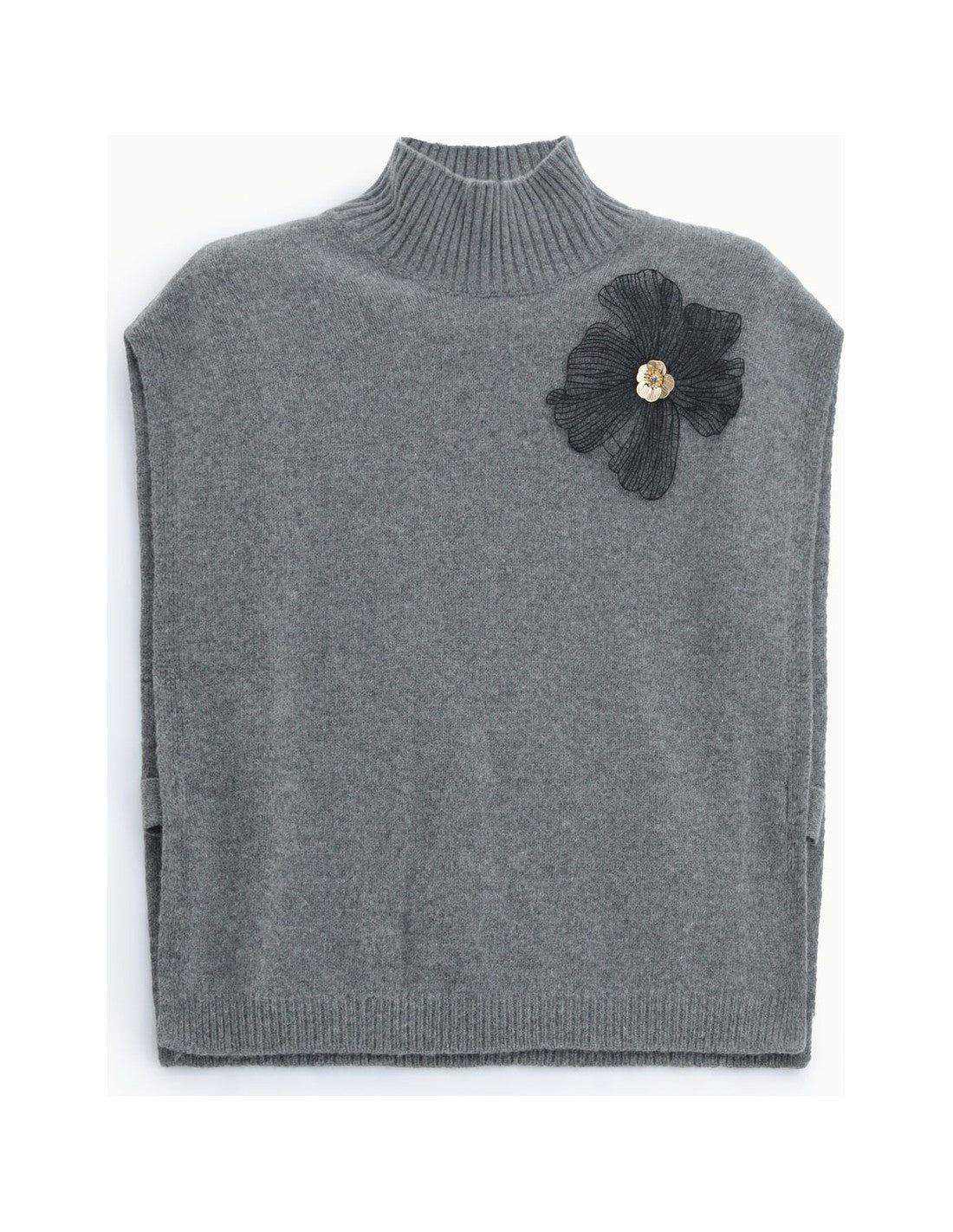 Pull sans manches à col montant et broche à plat – Gris chiné – Imperial Femme