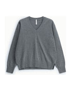 Pull col V en maille mélangée cachemire à plat – Gris chiné – Imperial Femme