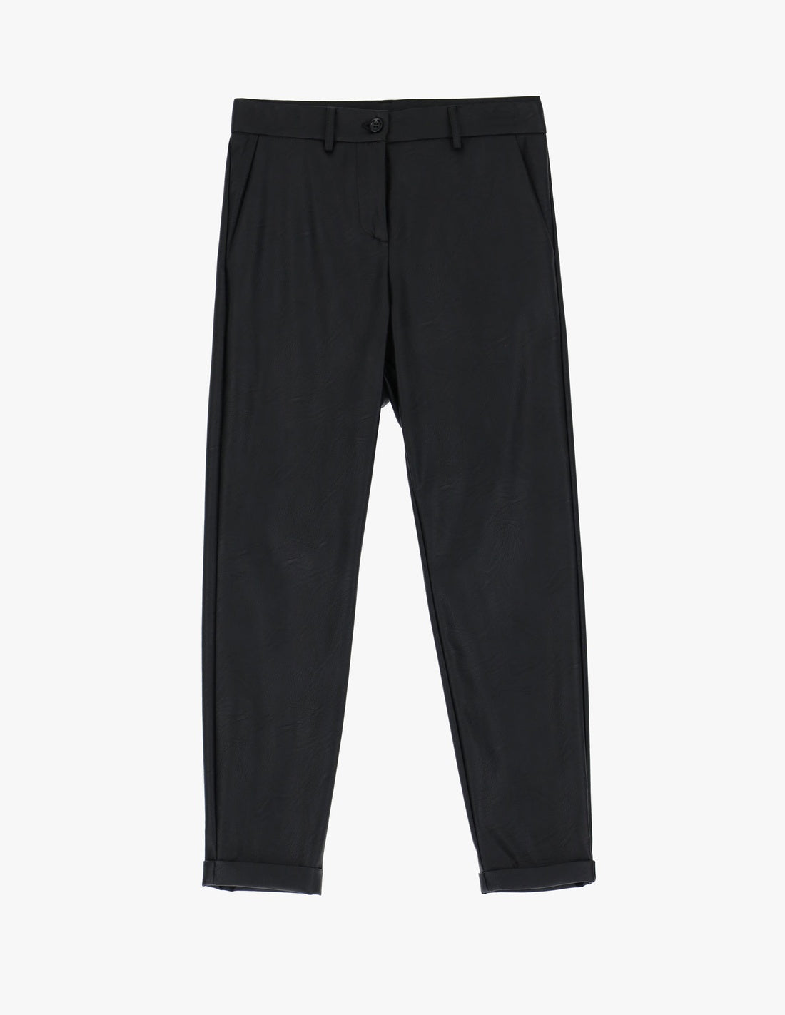 Pantalon cigarette à revers en éco-cuir à plat – Noir – Imperial Femme