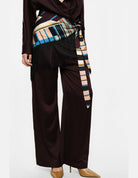 Pantalon palazzo taille haute en crêpe satin – bordeaux – Imperial Femme