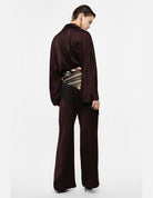 Pantalon palazzo taille haute en crêpe satin – bordeaux – Imperial Femme