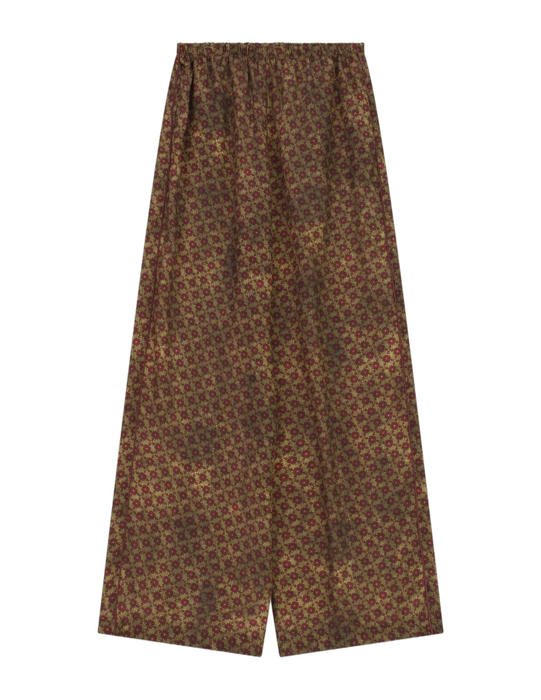 Pantalon palazzo imprimé taille élastiquée – vert et bordeaux – Imperial Femme