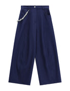 Pantalon palazzo en toile denim à chaîne décorative – bleu denim – Imperial Femme