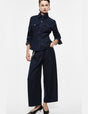 Pantalon palazzo en toile denim à chaîne décorative – bleu denim – Imperial Femme
