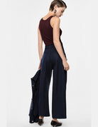 Pantalon palazzo en toile denim à chaîne décorative – bleu denim – Imperial Femme