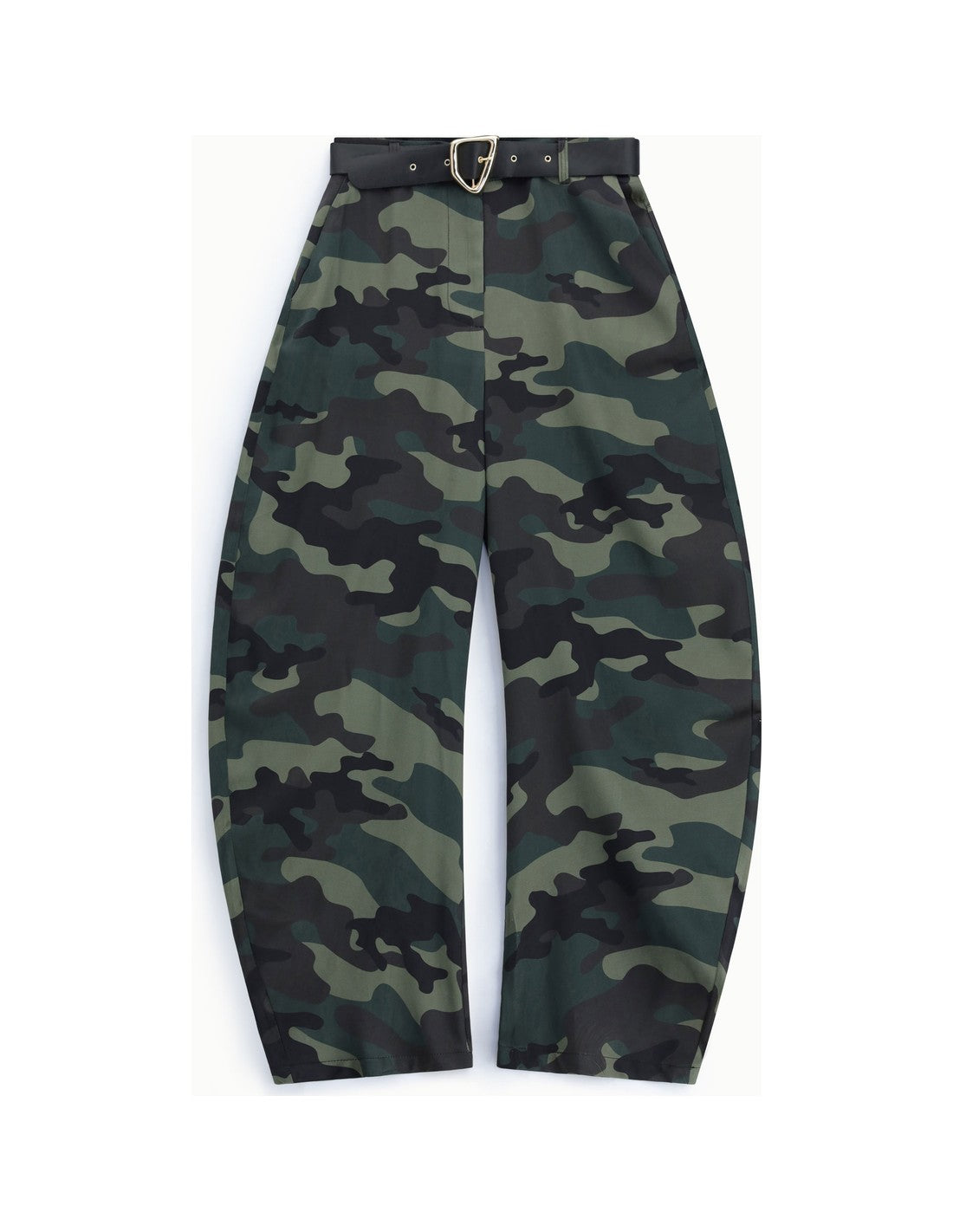 Pantalon ballon ceinturé imprimé camouflage à plat – Vert militaire – Imperial Femme