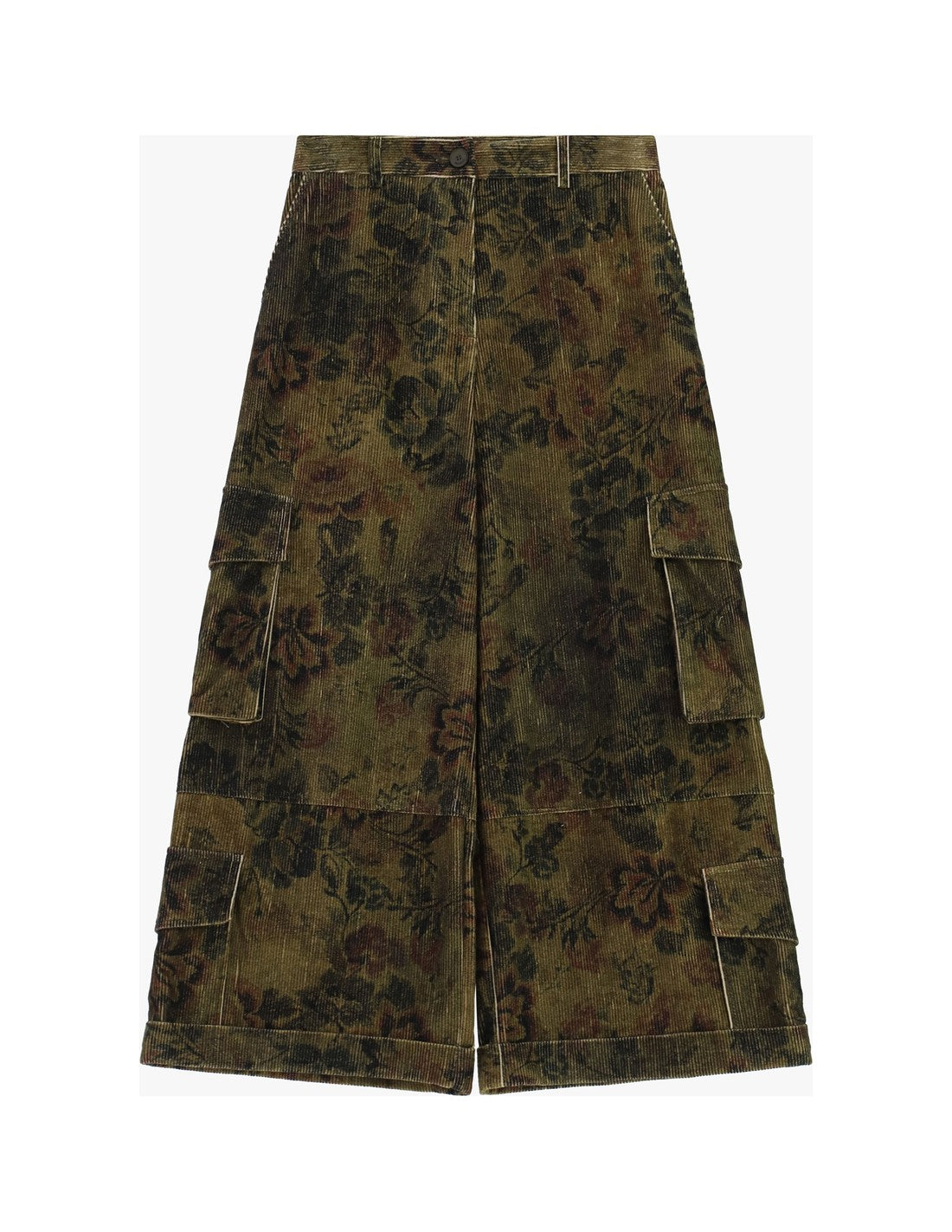 Pantalon cargo large imprimé camouflage à plat – Vert militaire et noir – Imperial Femme