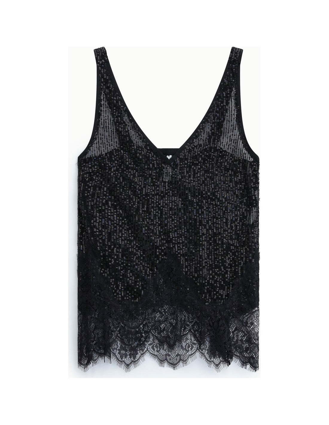 Caraco en dentelle à ourlet festonné à plat – Noir – Imperial Femme