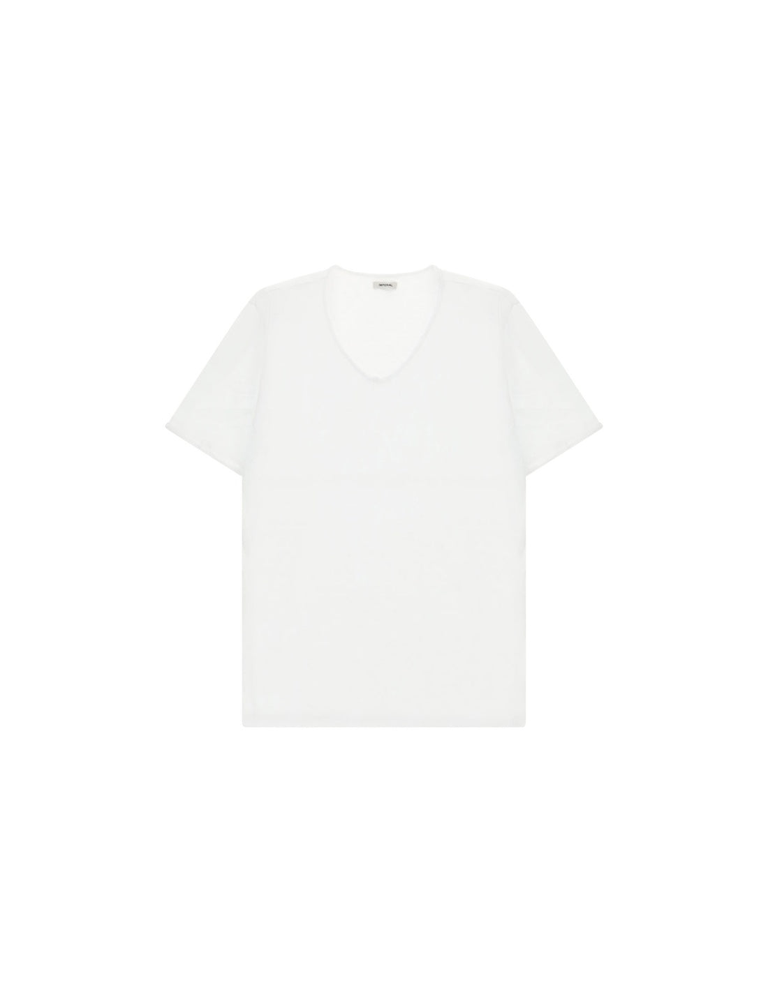 T-shirt col V en coton flammé à finitions roulottées à plat – Blanc – Imperial Homme
