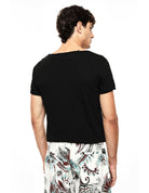 T-shirt col rond décolleté en coton flammé porté, dos – Noir – Imperial Homme