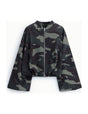 Blouson court zippé imprimé camouflage à plat – Vert militaire – Imperial Femme