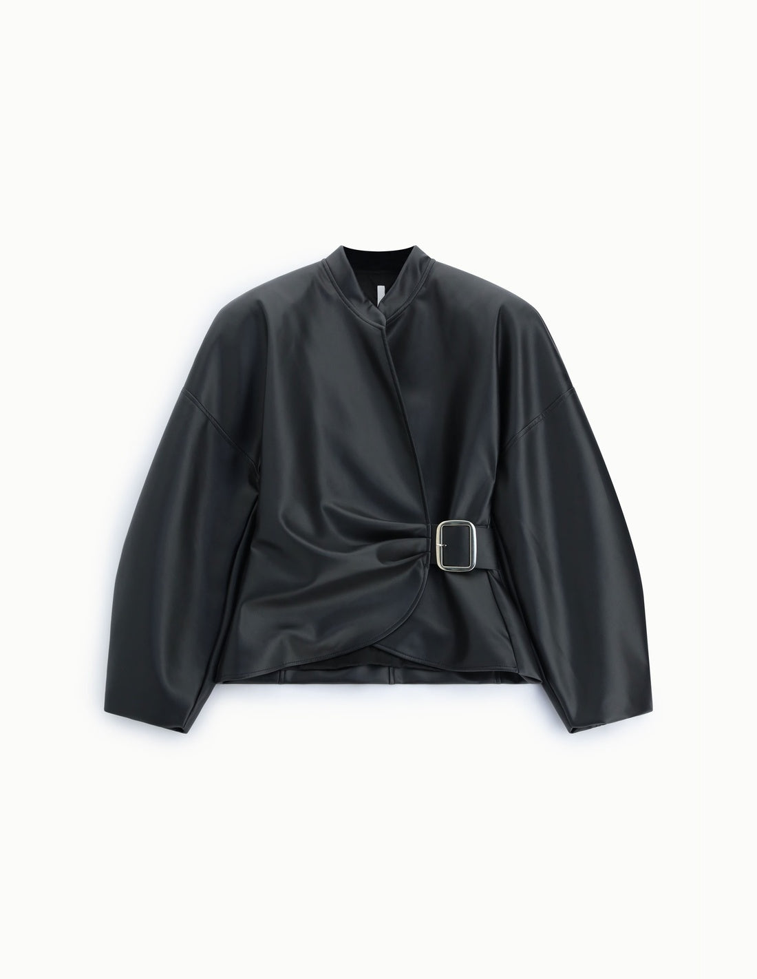 Veste courte en éco-cuir à boucle drapée à plat – Noir – Imperial Femme