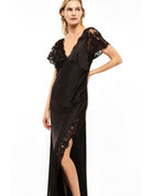 Robe longue satin dentelle porté, profil – Marron – Imperial Femme