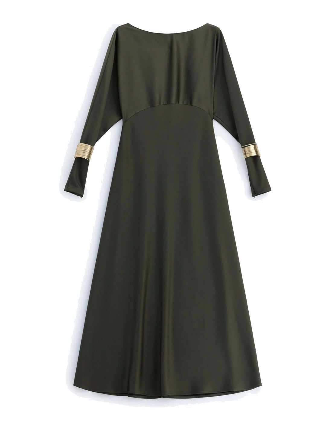 Robe longue en crêpe satin col bateau manchettes dorées – Imperial Femme