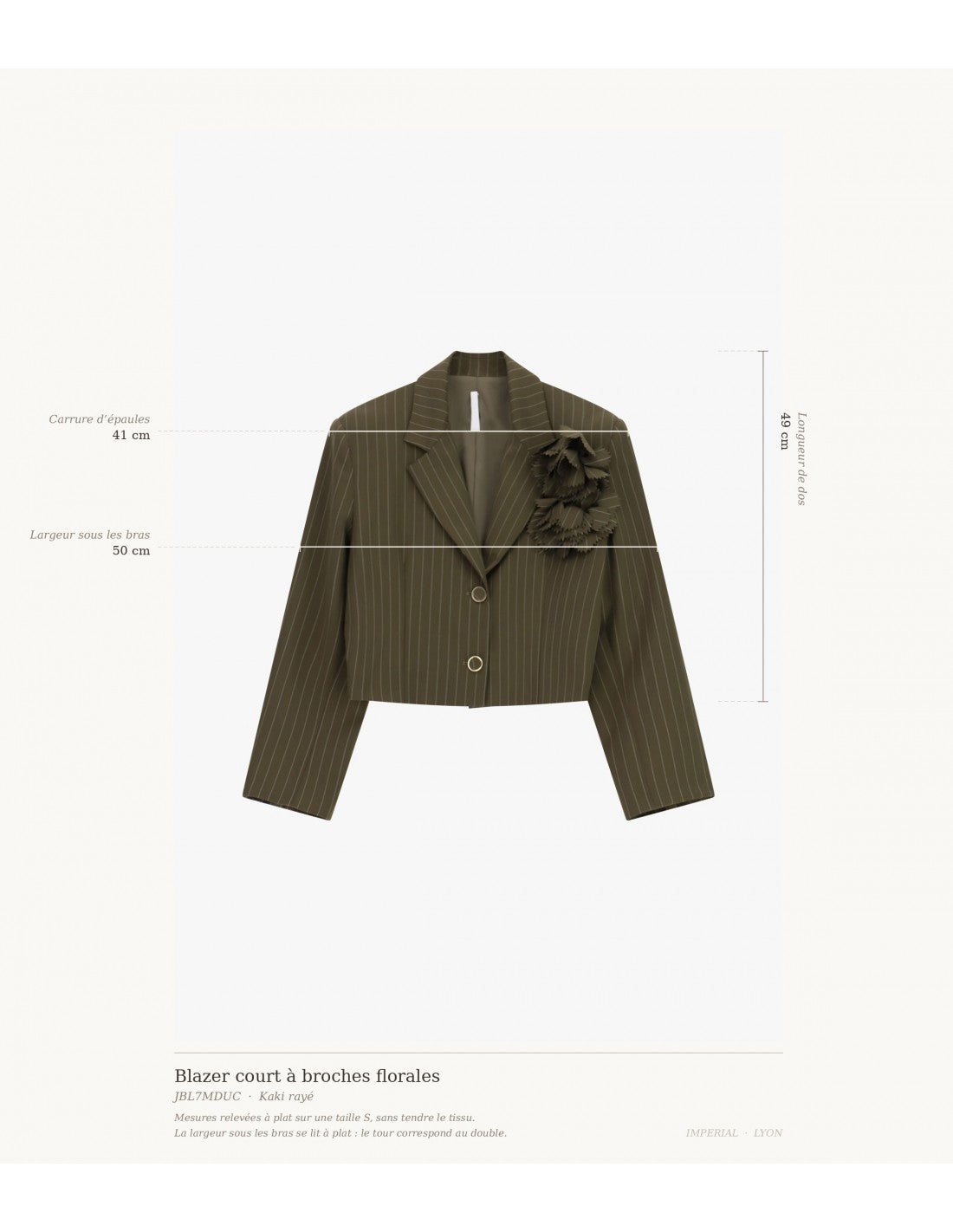 Blazer court rayé broches florales – Imperial Femme