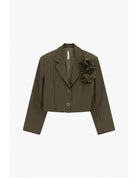 Blazer court rayé broches florales – Imperial Femme
