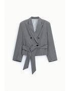 Blazer croisé ceinturé pied-de-poule noir et blanc – Imperial Femme