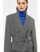Blazer croisé ceinturé pied-de-poule noir et blanc – Imperial Femme