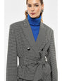 Blazer croisé ceinturé pied-de-poule noir et blanc – Imperial Femme