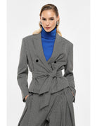 Blazer croisé ceinturé pied-de-poule noir et blanc – Imperial Femme