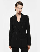 Blazer croisé cintré en crêpe infroissable porté – noir – Imperial Femme