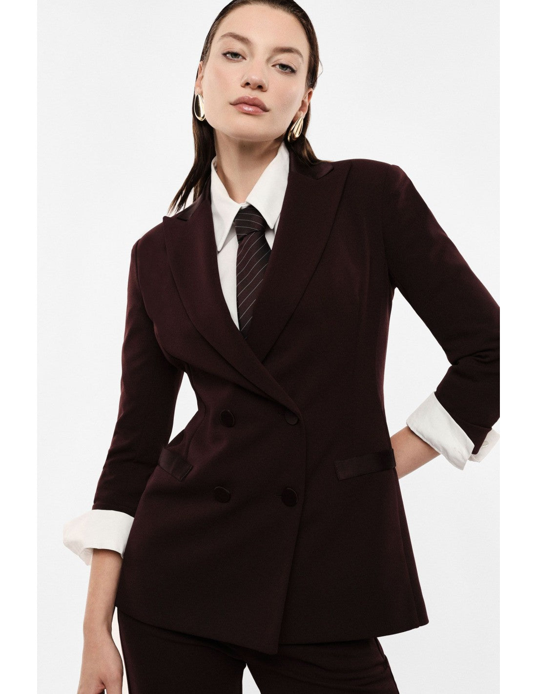 Blazer de smoking manches 3/4 col satin – Imperial Femme