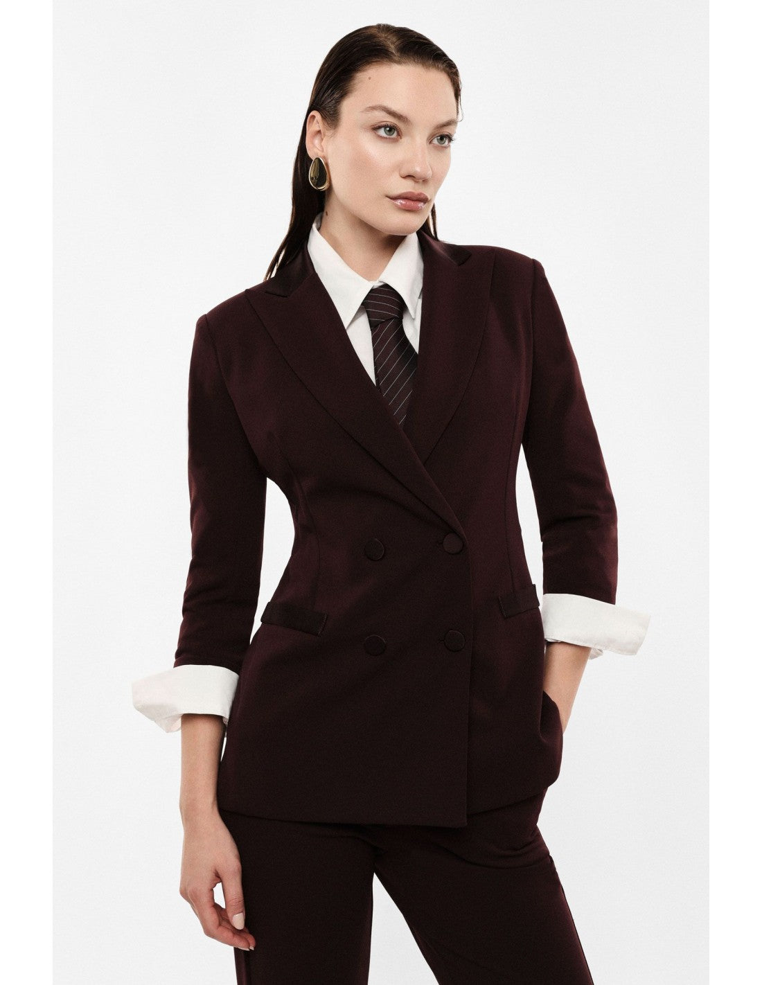 Blazer de smoking manches 3/4 col satin – Imperial Femme
