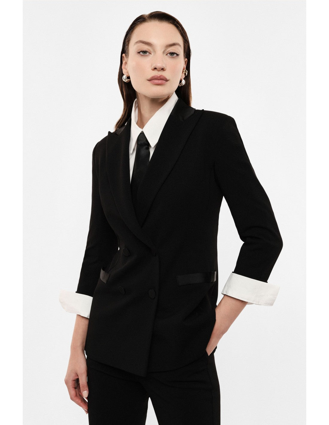 Blazer de smoking manches 3/4 col satin – Imperial Femme
