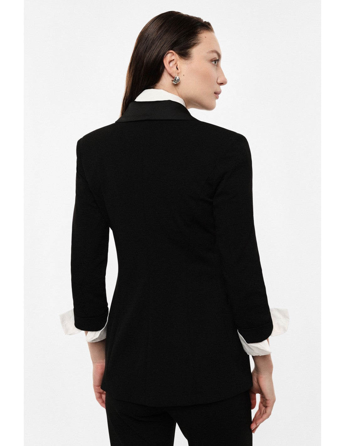 Blazer de smoking manches 3/4 col satin – Imperial Femme