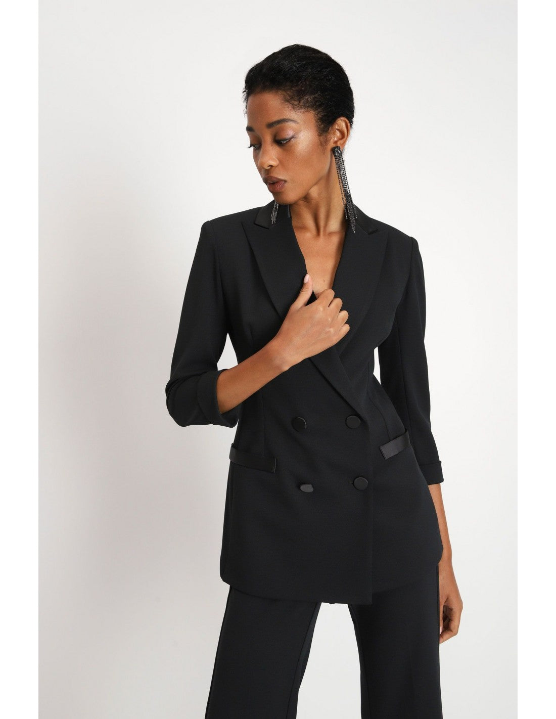 Blazer de smoking manches 3/4 col satin – Imperial Femme