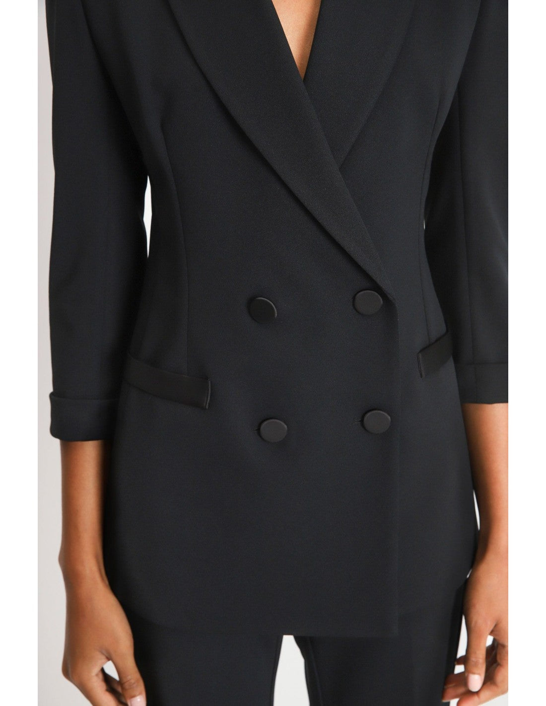 Blazer de smoking manches 3/4 col satin – Imperial Femme