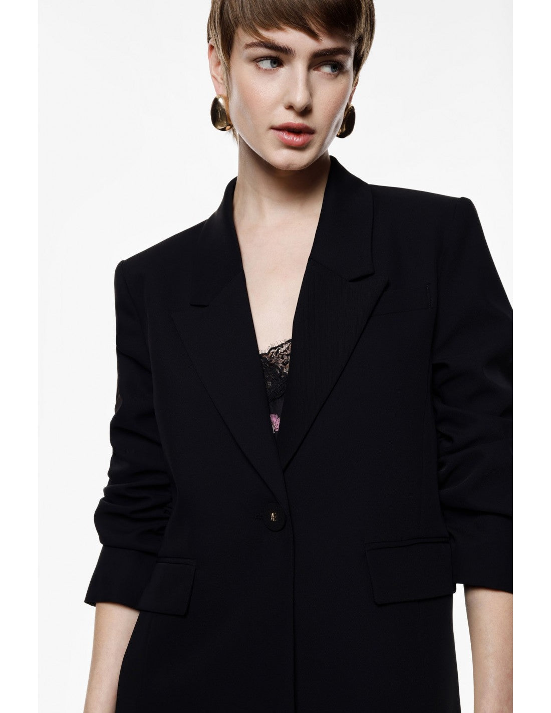 Blazer fluide manches froncées en crêpe diagonale – Imperial Femme