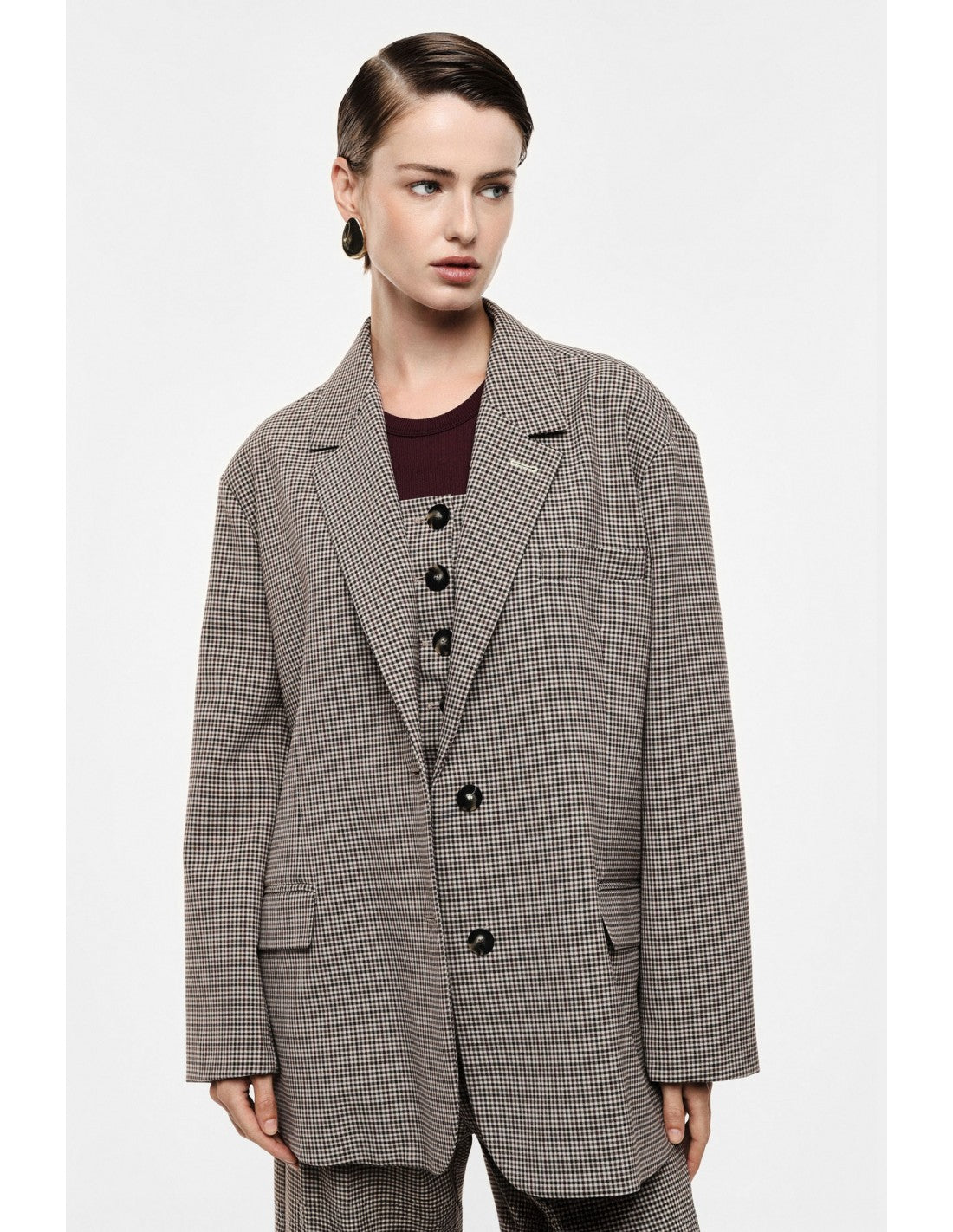 Blazer oversize micro pied-de-poule – Imperial Femme