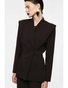 Blazer un bouton col montant épaules marquées – Imperial Femme