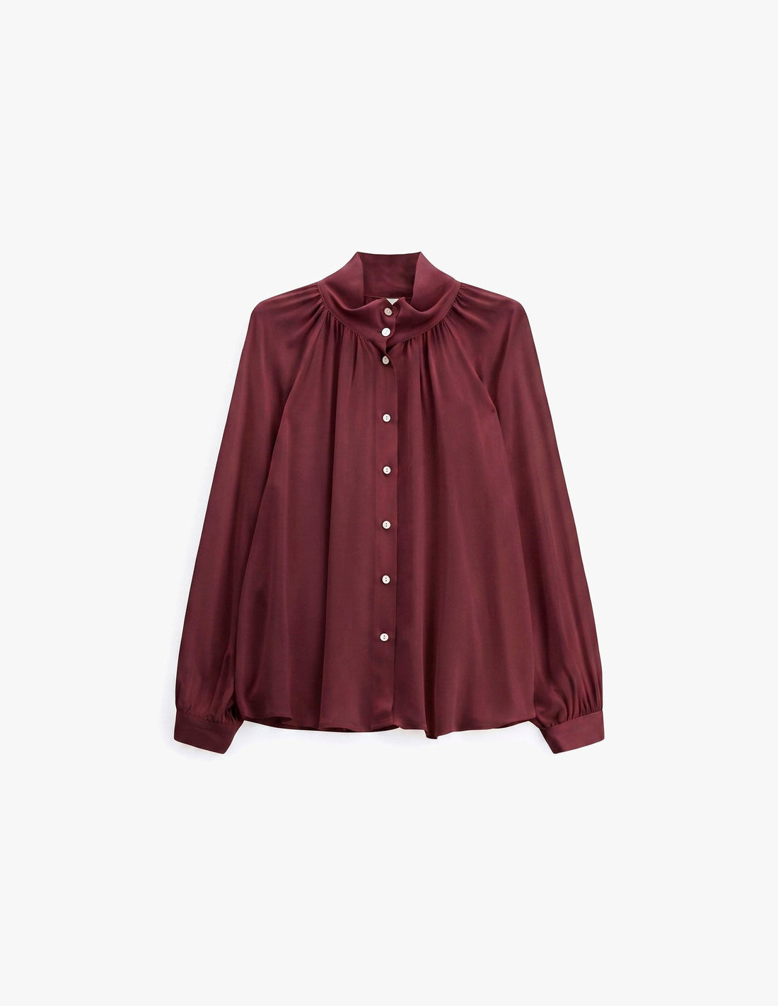 Blouse prune col montant froncé en viscose satinée – Imperial Femme, à plat