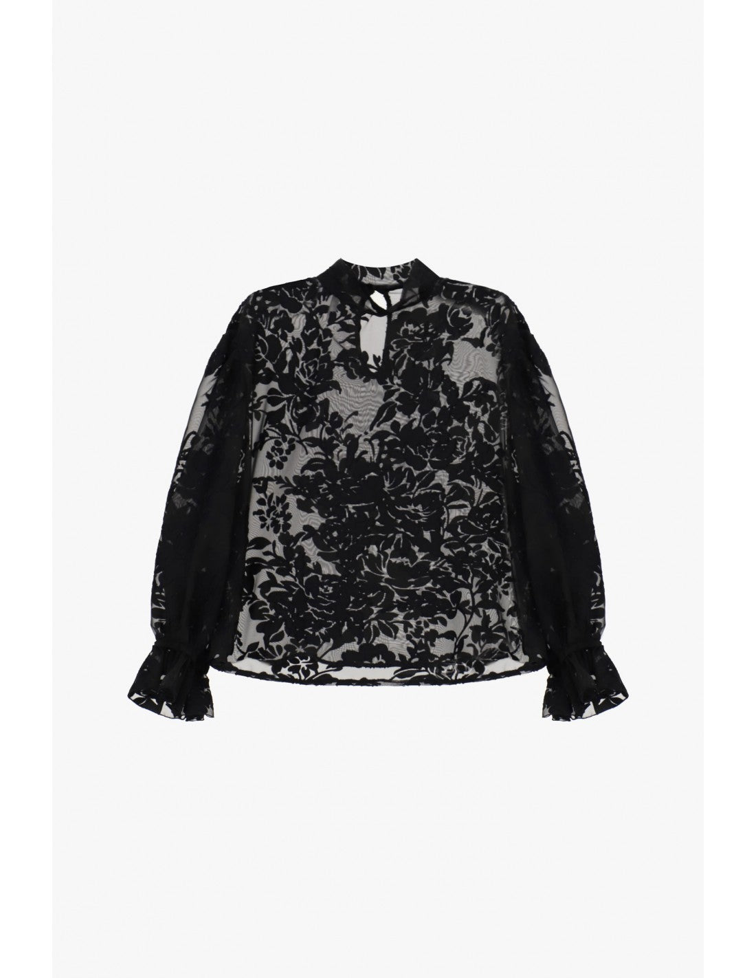 Blouse transparente jacquard floral manches ballon – Imperial Femme