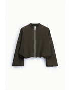 Blouson court col montant en crêpe kaki – Imperial Femme
