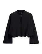 Blouson court col montant en crêpe à plat – noir – Imperial Femme