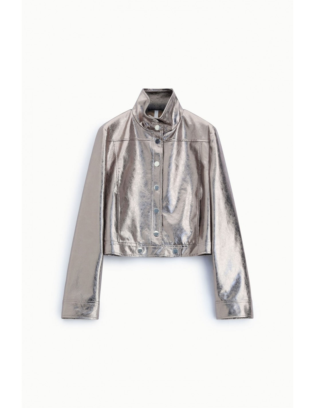 Blouson court éco-cuir lamé argenté craquelé – Imperial Femme