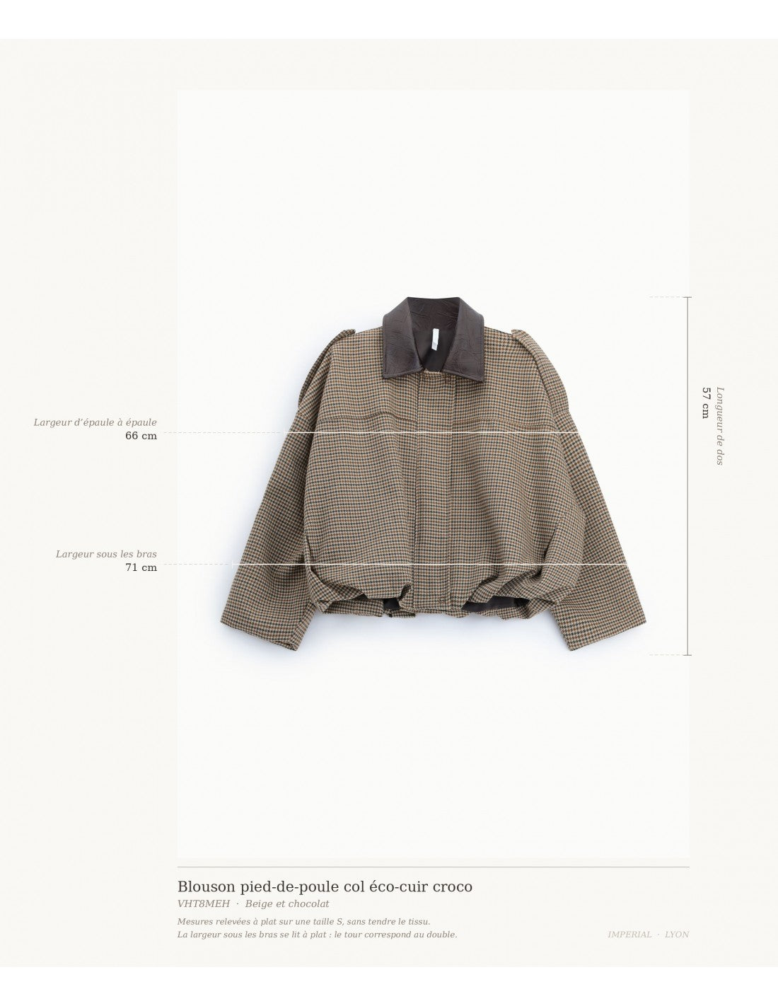 Blouson court pied-de-poule col éco-cuir croco – Imperial Femme