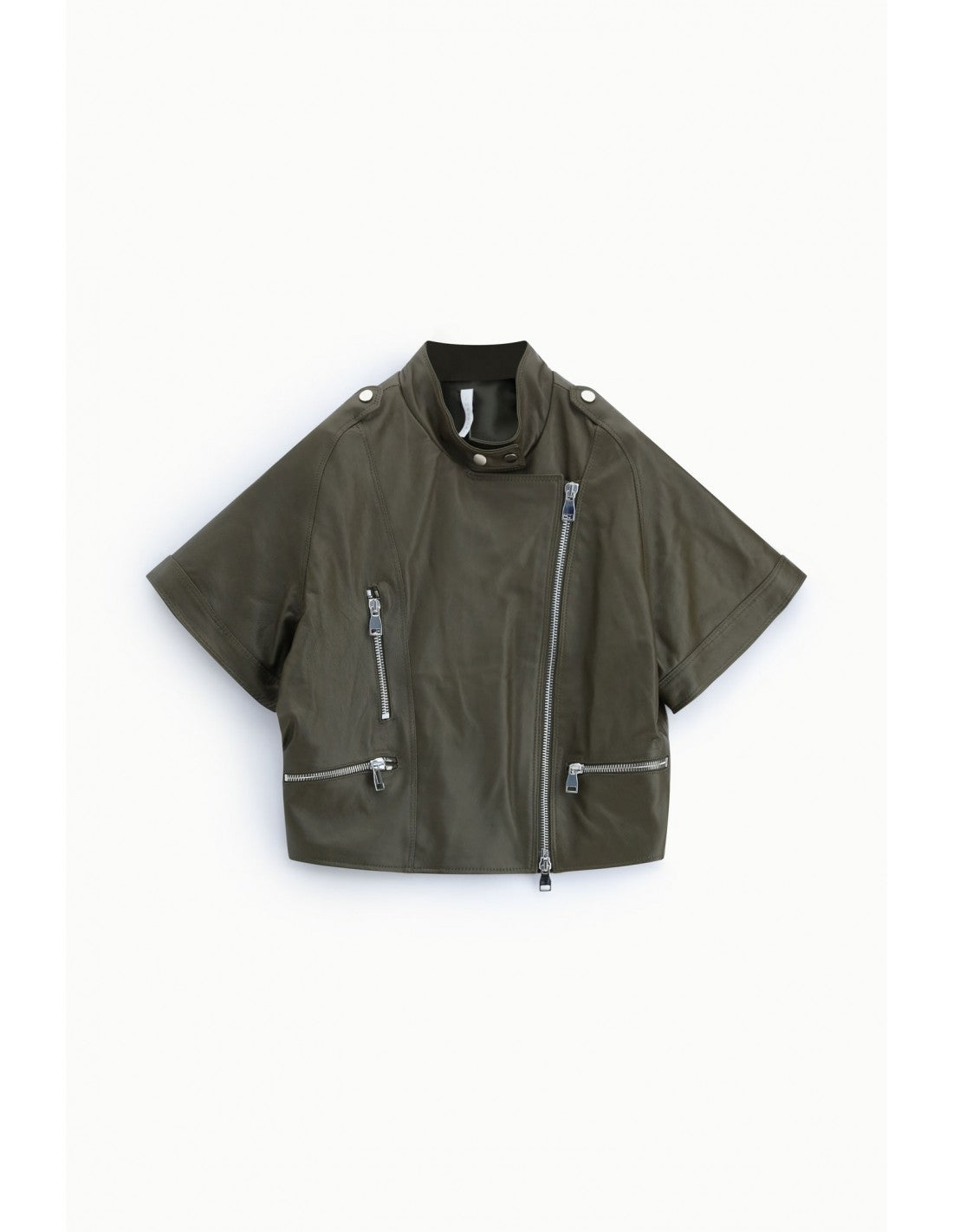 Blouson cuir oversize à manches courtes col officier – Imperial Femme