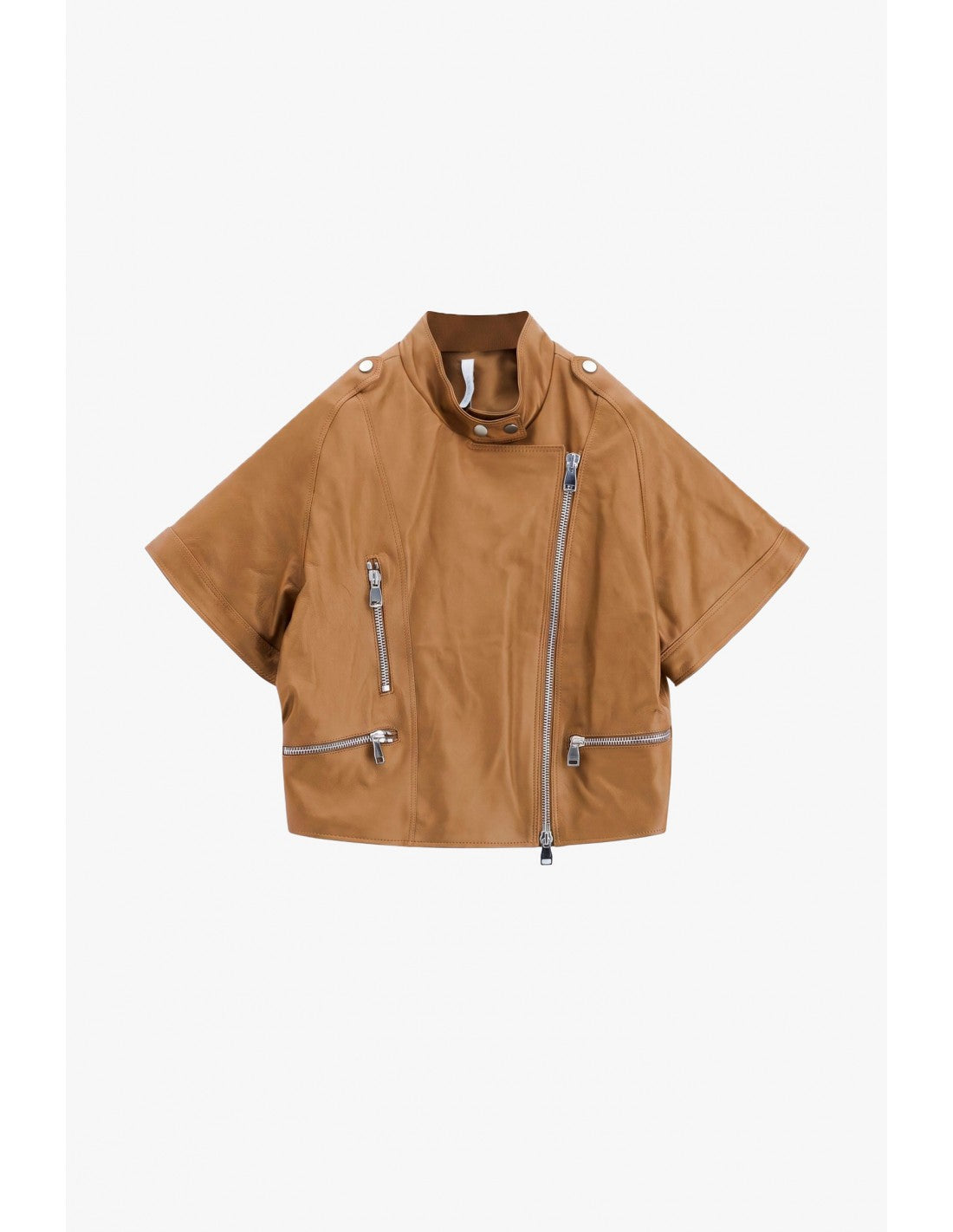 Blouson cuir oversize à manches courtes col officier – Imperial Femme
