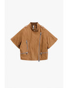 Blouson cuir oversize à manches courtes col officier – Imperial Femme