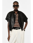 Blouson cuir oversize à manches courtes col officier – Imperial Femme