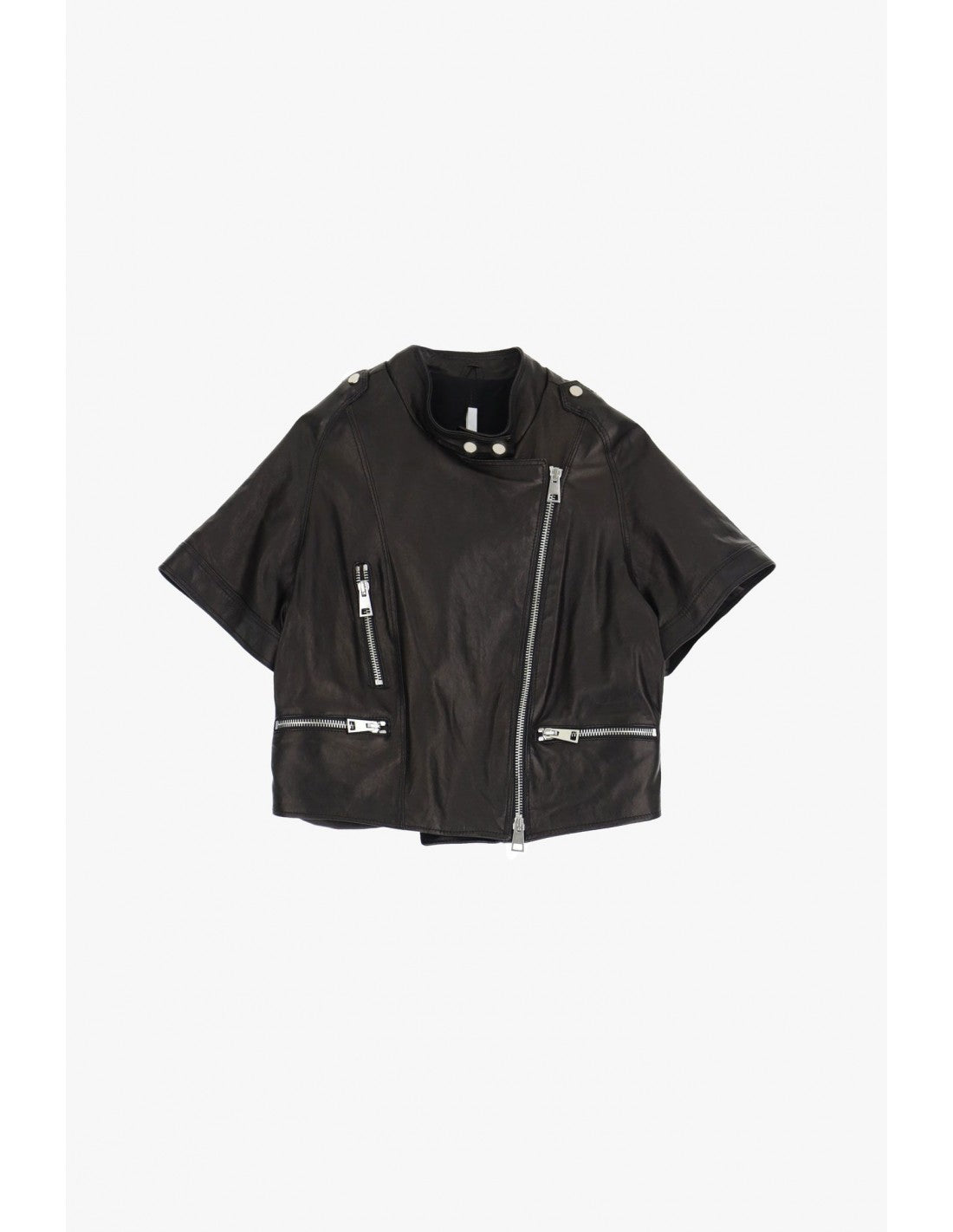 Blouson cuir oversize à manches courtes col officier – Imperial Femme