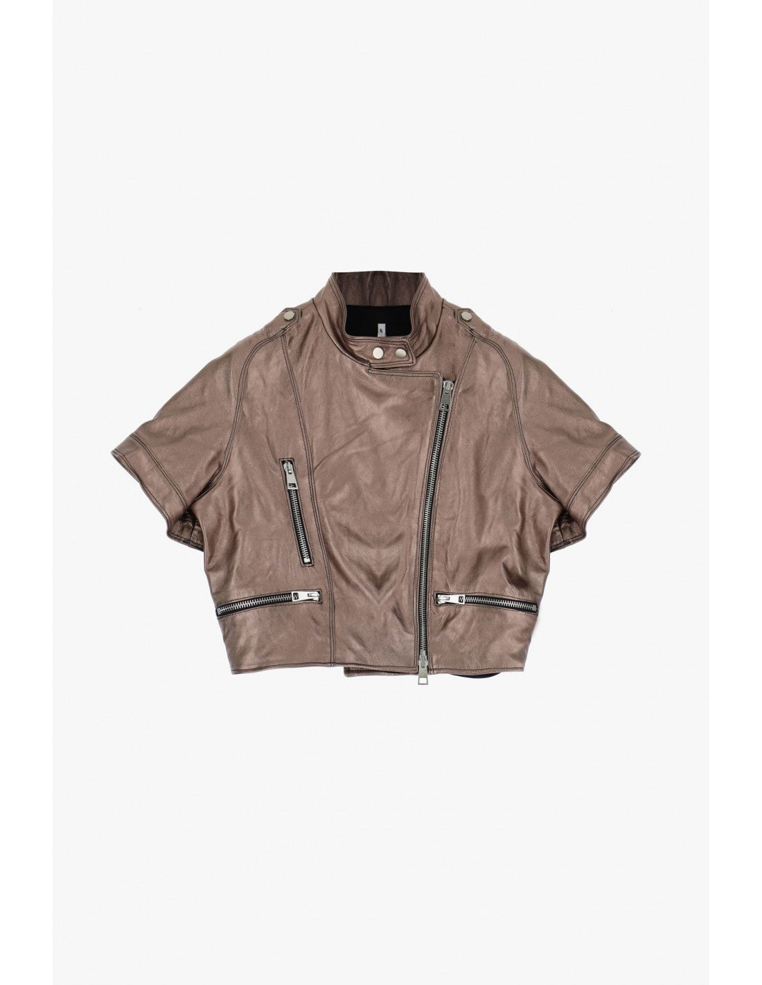 Blouson cuir oversize à manches courtes col officier – Imperial Femme